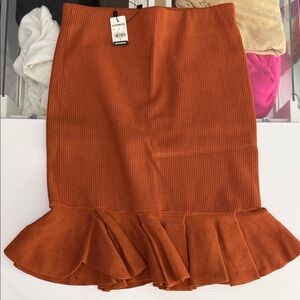 Express Orange Pencil Skirt with Ruffle Hem